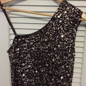 Brown, one shoulder sequined dress